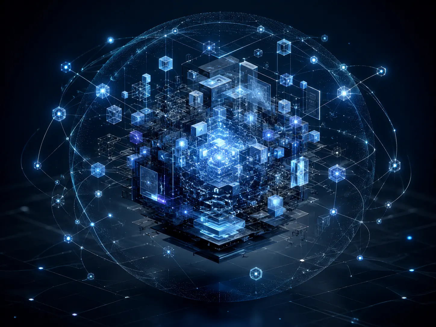 Abstract visualization of creative work protected inside a connected digital sphere