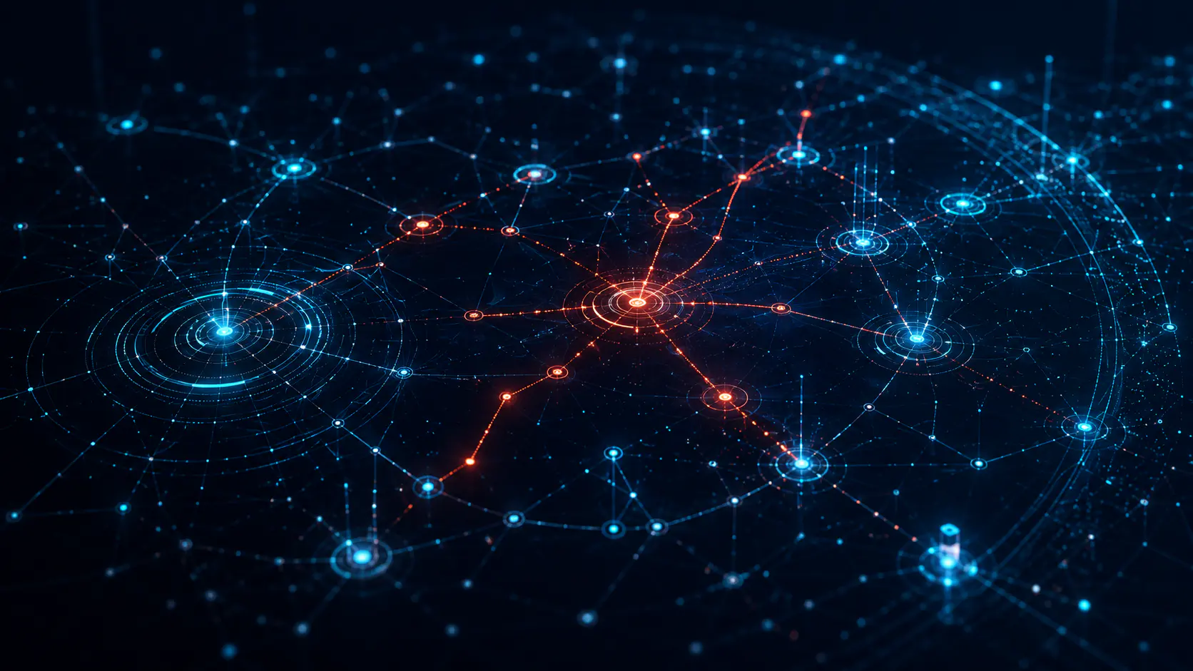 Abstract network map distinguishing trusted signals from threat indicators